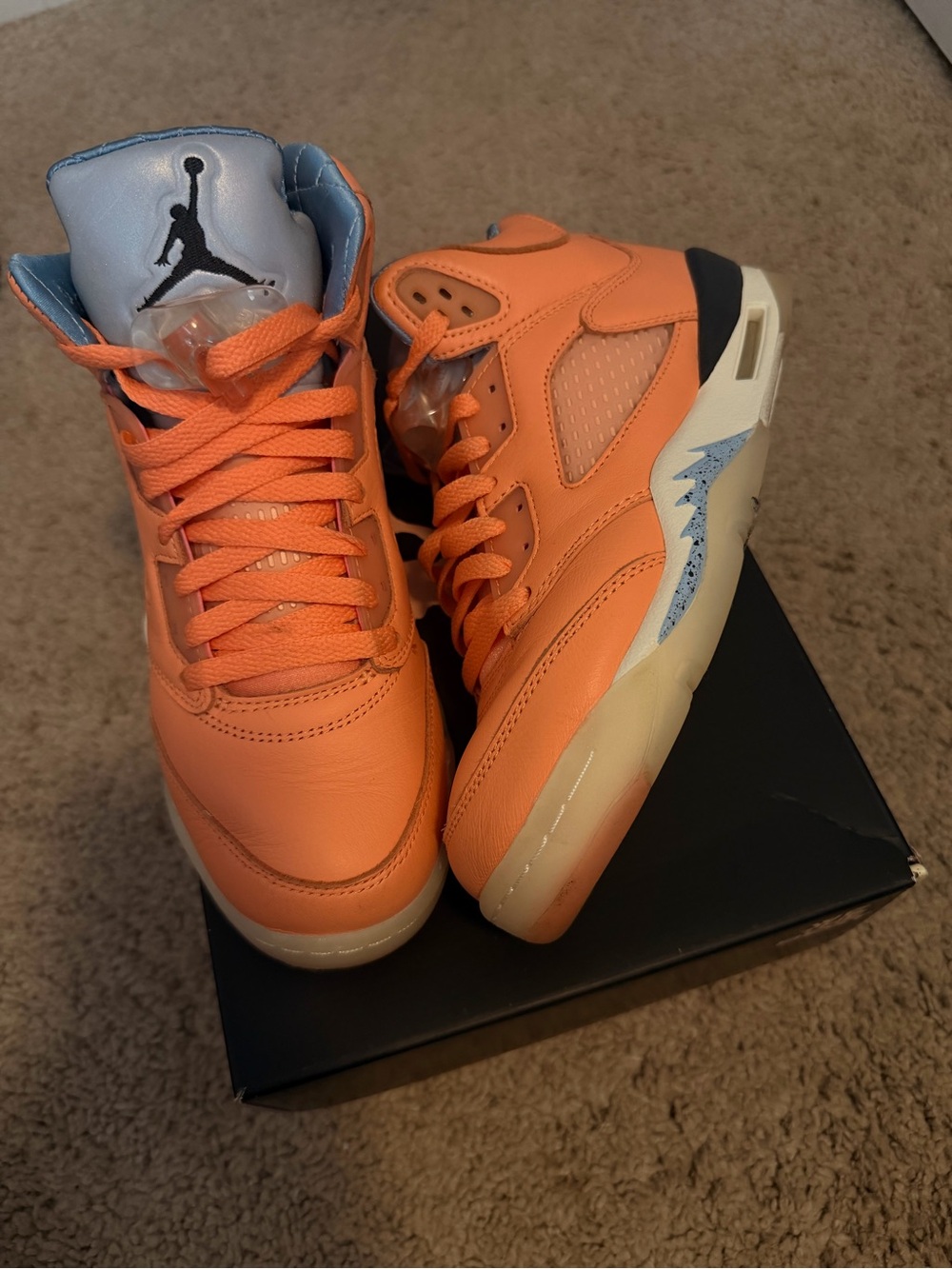 Dj Khaled Jordan 5’s Kids ‘ Sneakers in coral with Blue Accents